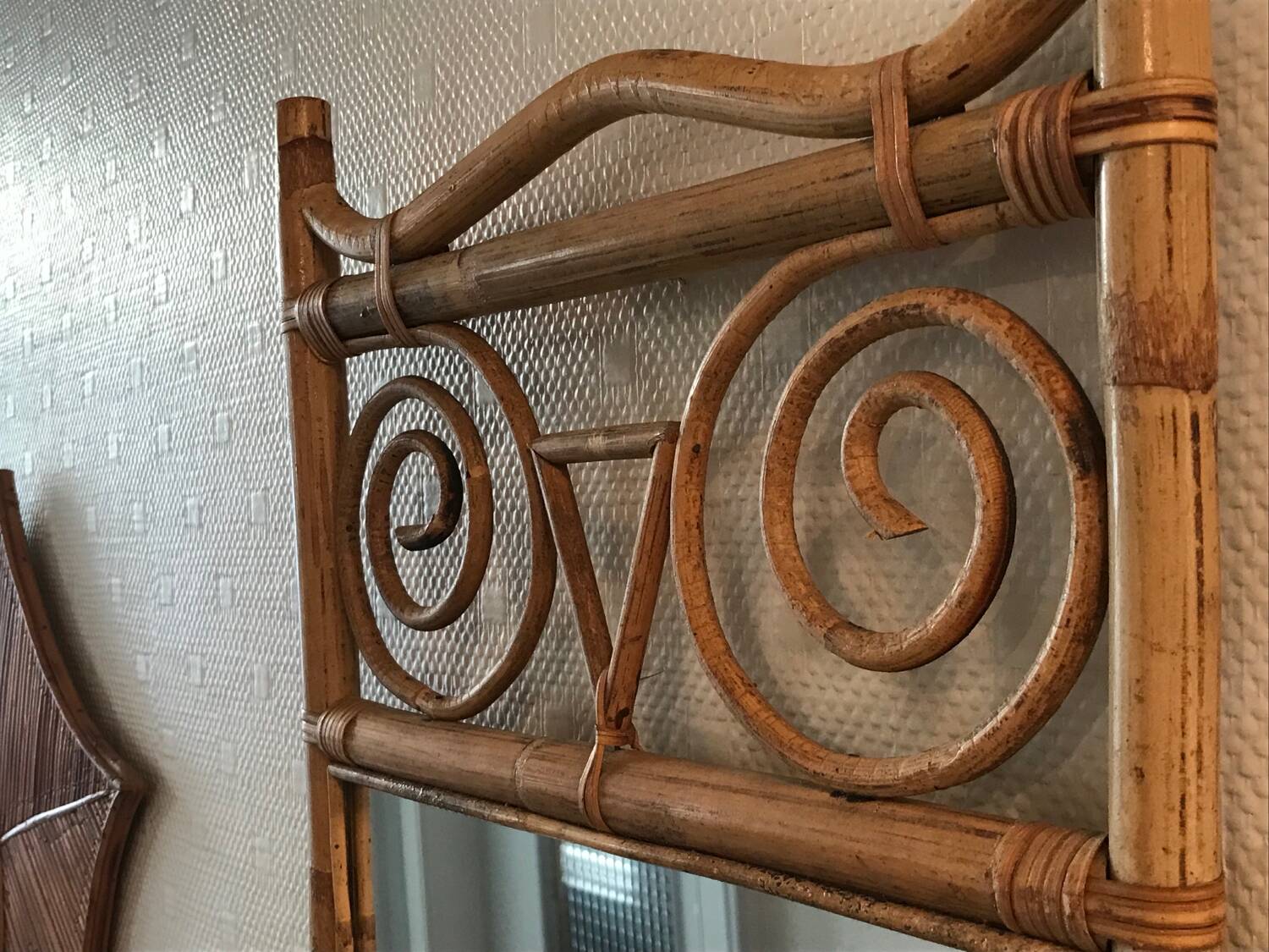 old rattan bamboo mirror owl shape vintage owl