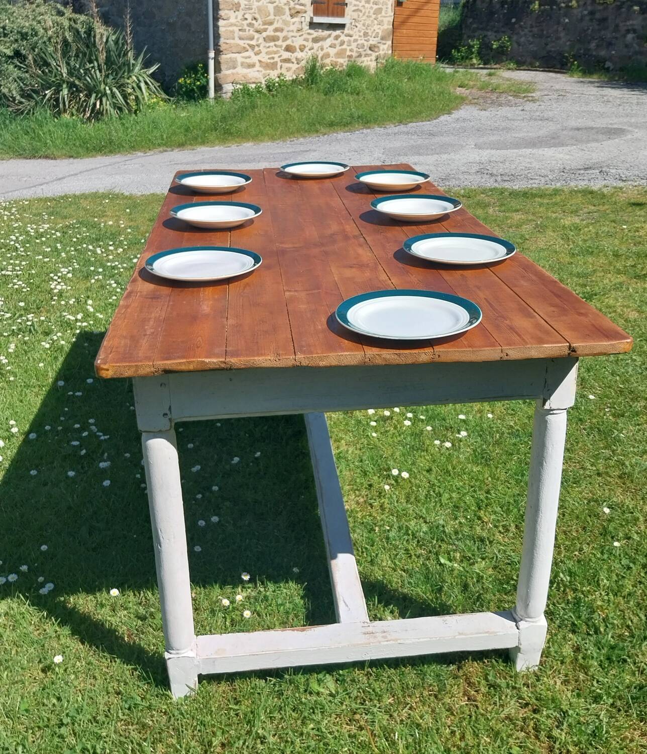 Wooden farmhouse table