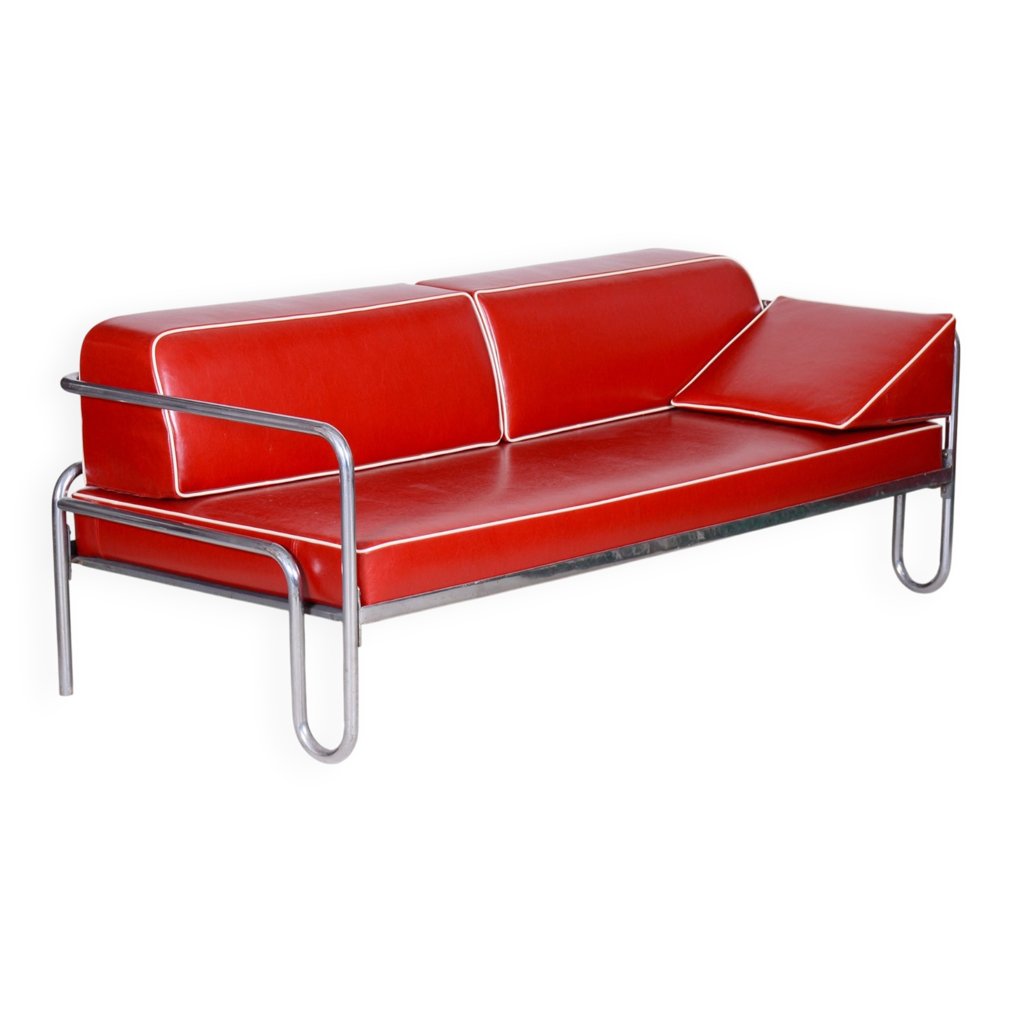 Bauhaus Sofa in Leather & Tubular Steel, 1930s
