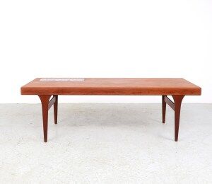 Vintage teak coffee table with blue tiles by Johannes Andersen, Silkeborg 1960s