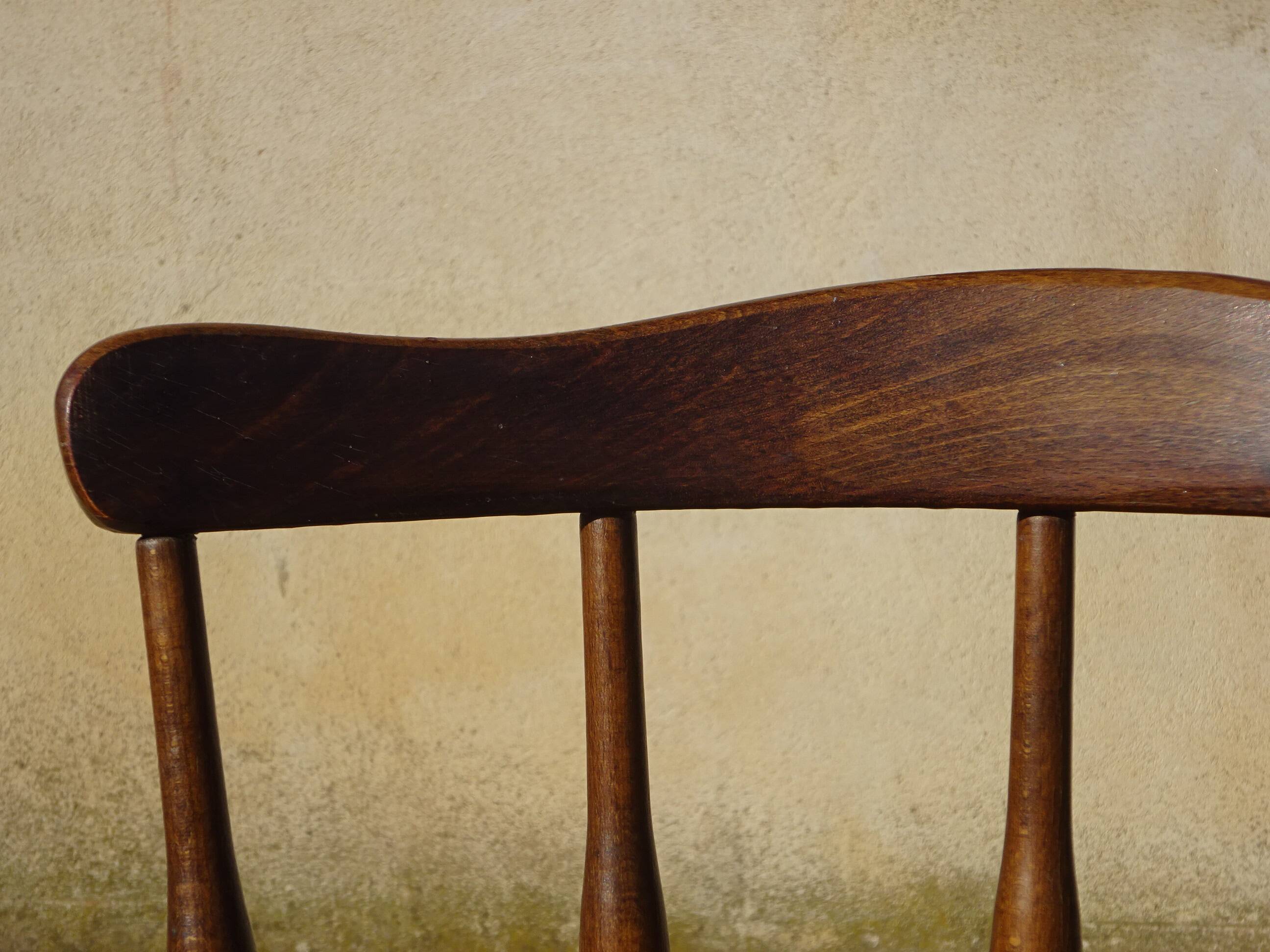 Vintage chairs, wooden, with splayed legs, both.