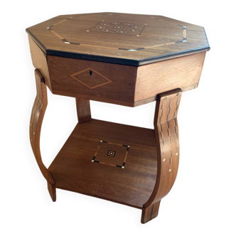 Table de jeux ancienne en marqueterie de bois dur