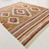 Grand Kilim Vintage Géometrique, Tons Terre & Rouge, Fait Main, 293x386 Cm