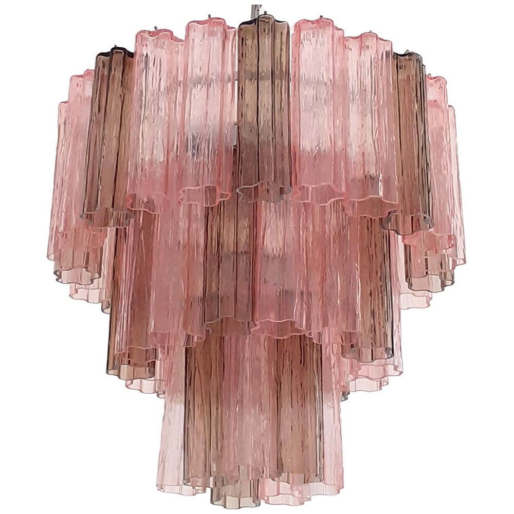 Fume’ and pink “tronchi” murano glass chandelier d60-3l