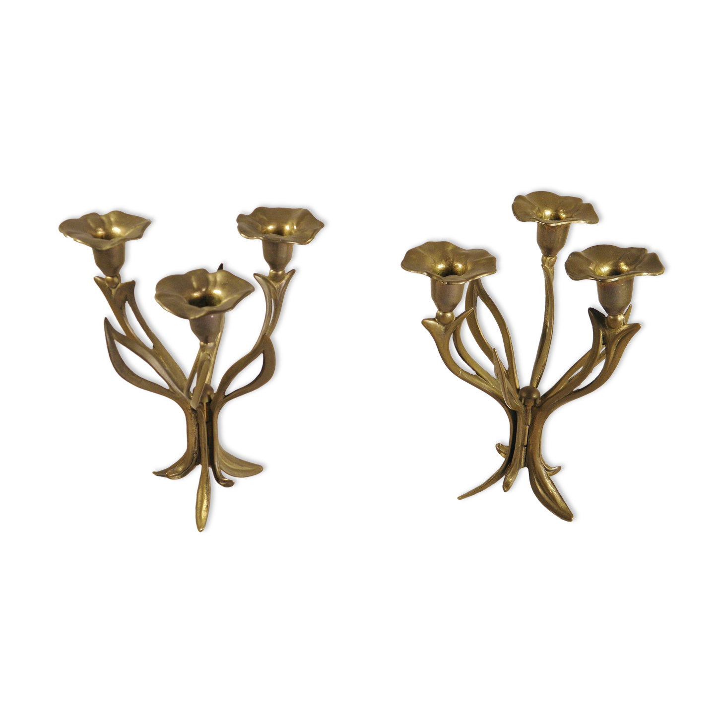Pair of candlesticks three fires in brass