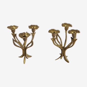 Pair of candlesticks three fires in brass