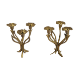 Pair of candlesticks three fires in brass