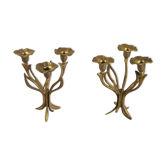 Pair of candlesticks three fires in brass