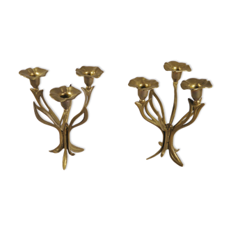 Pair of candlesticks three fires in brass