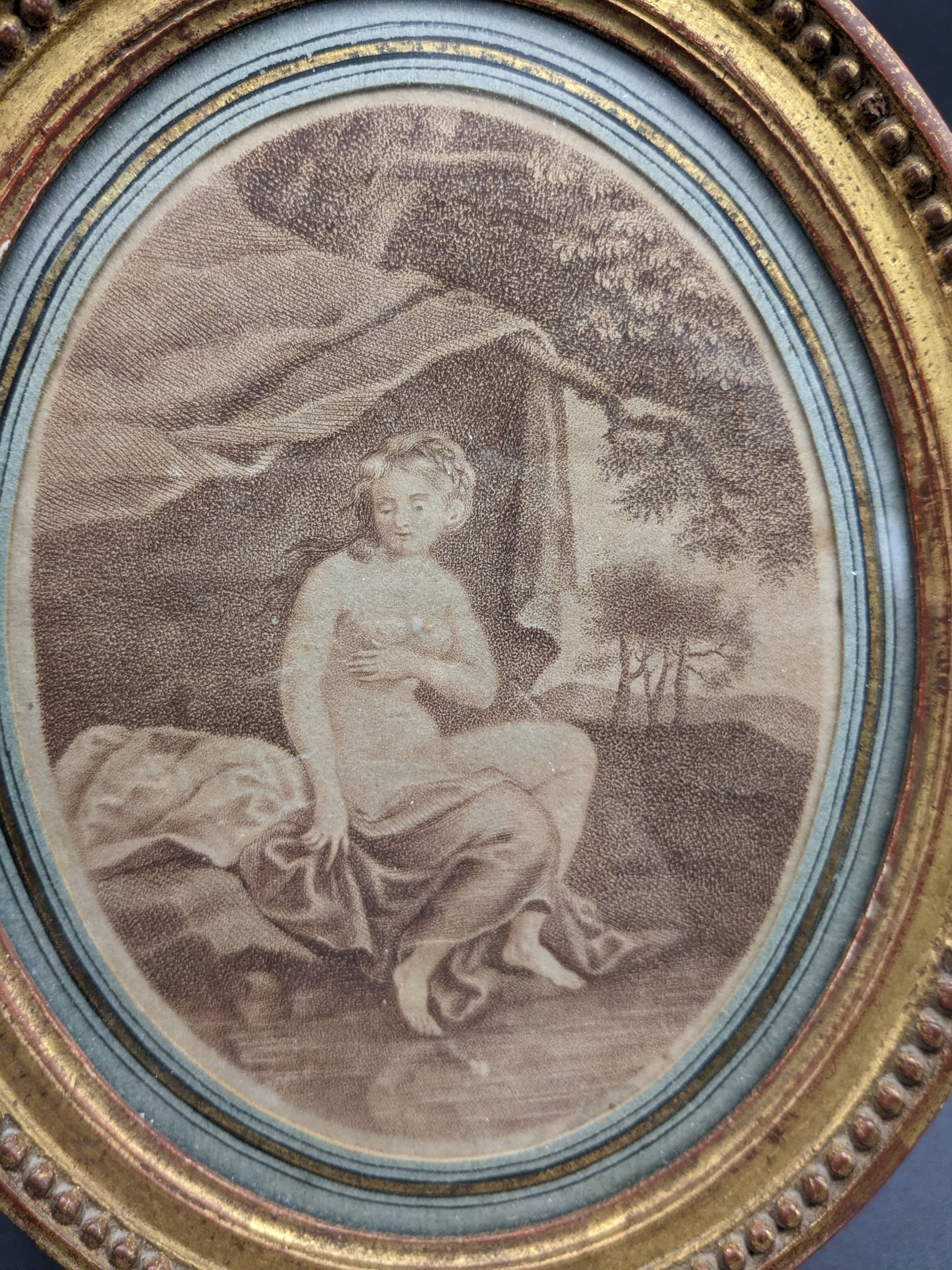 Pair of engravings Diane au bain XIX th gilded wood frame