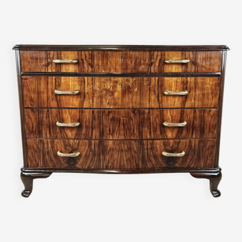 1950s chest of drawers in briarwood with brass and decorated plastic handles