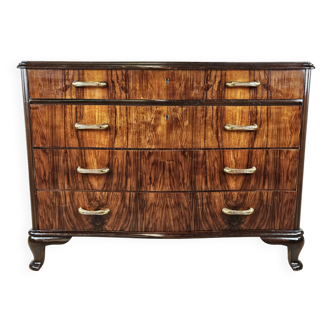 1950s chest of drawers in briarwood with brass and decorated plastic handles