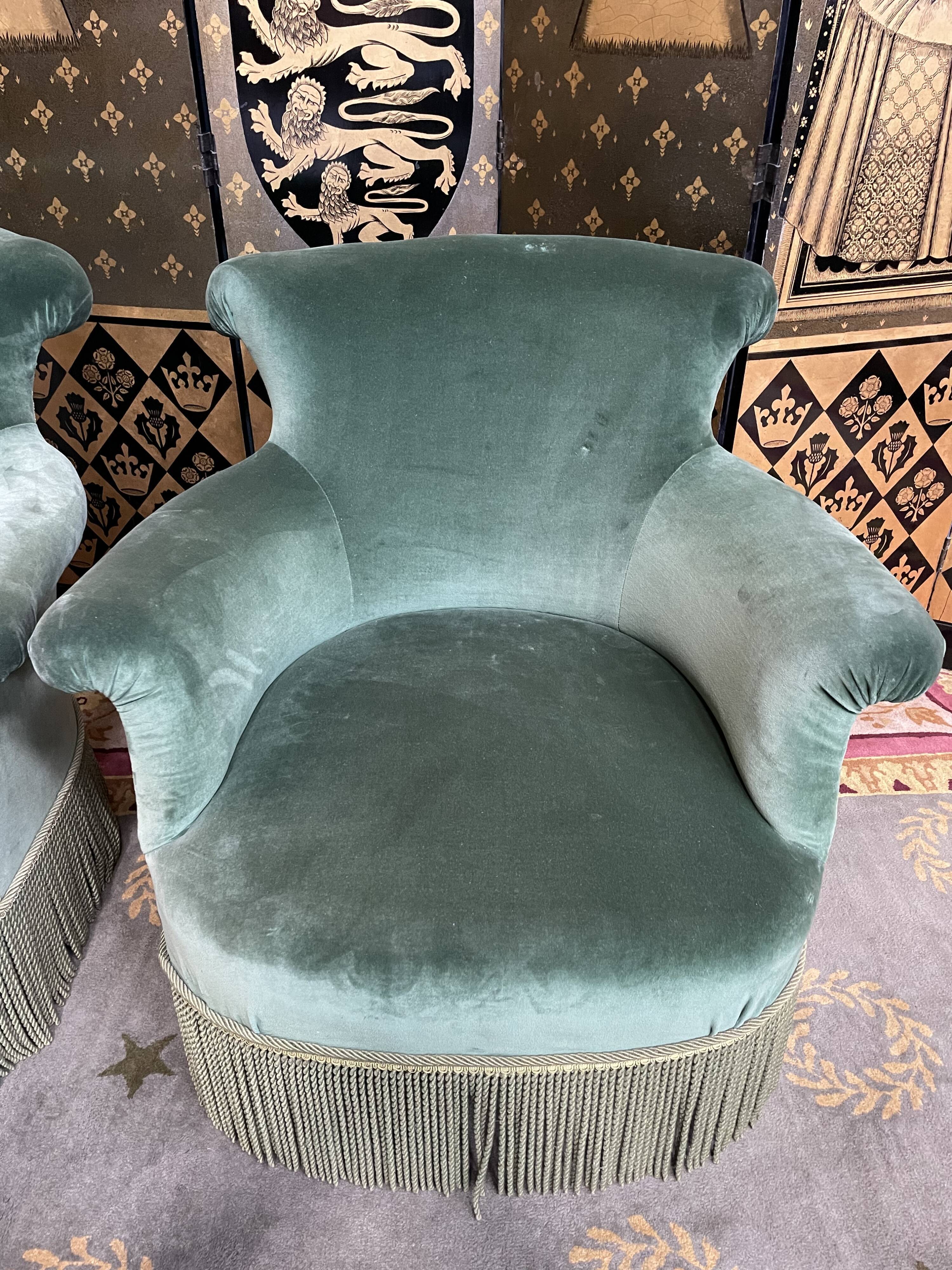 Paire de fauteuils crapaud époque Napoléon III velours vert
