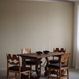 Brutalist table in antique Spanish solid oak and wrought iron, 19th century.