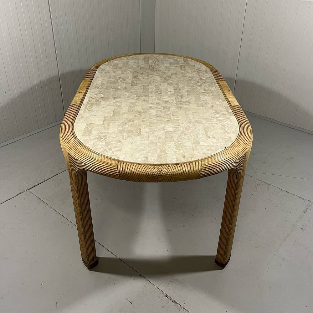 Vivai del Sud rattan & travertine dining table Italy 1960’s