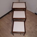 3 vintage Scandinavian white laminated teak nesting tables 1960 1970