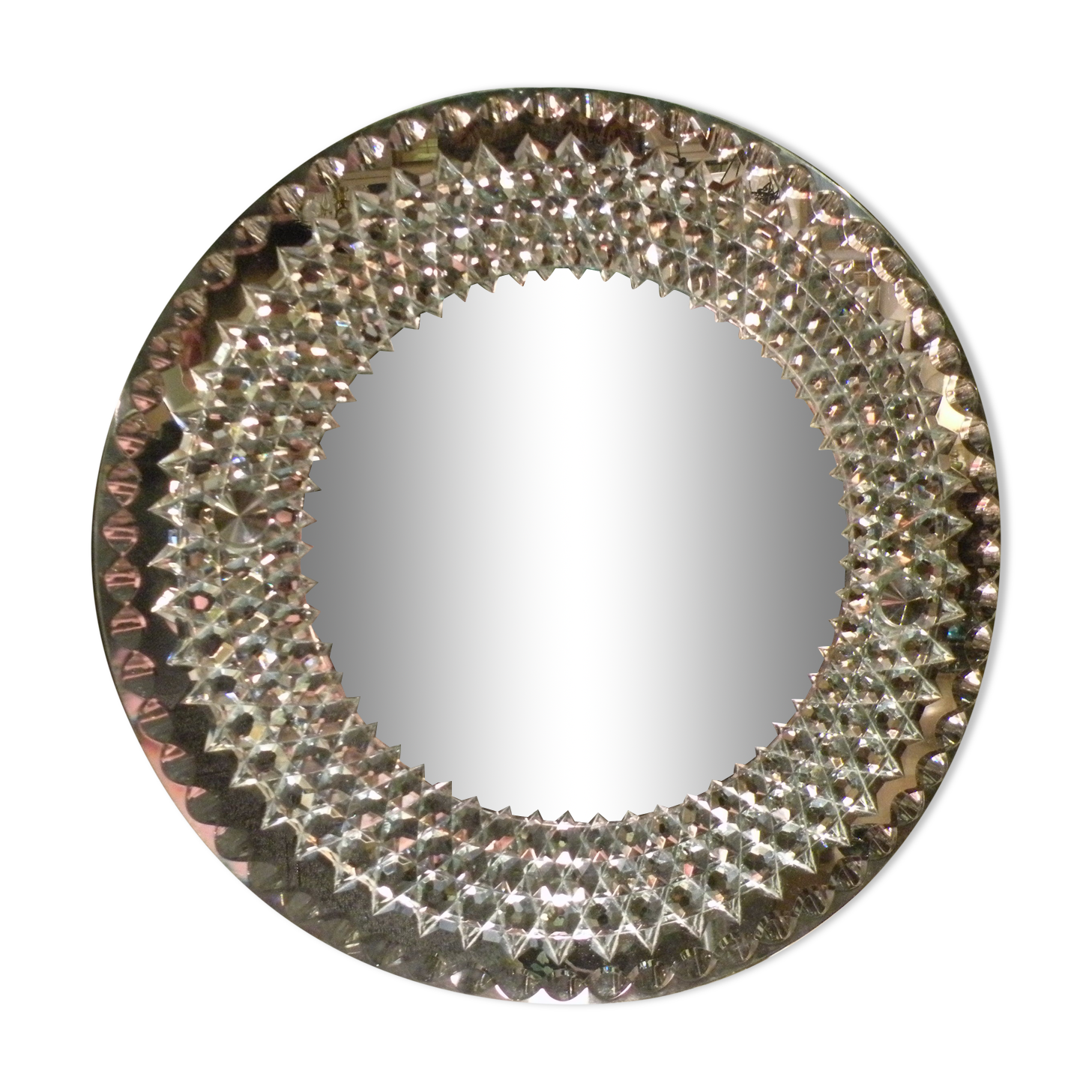 Mirror 1950s, wavy décor, 38 cm
