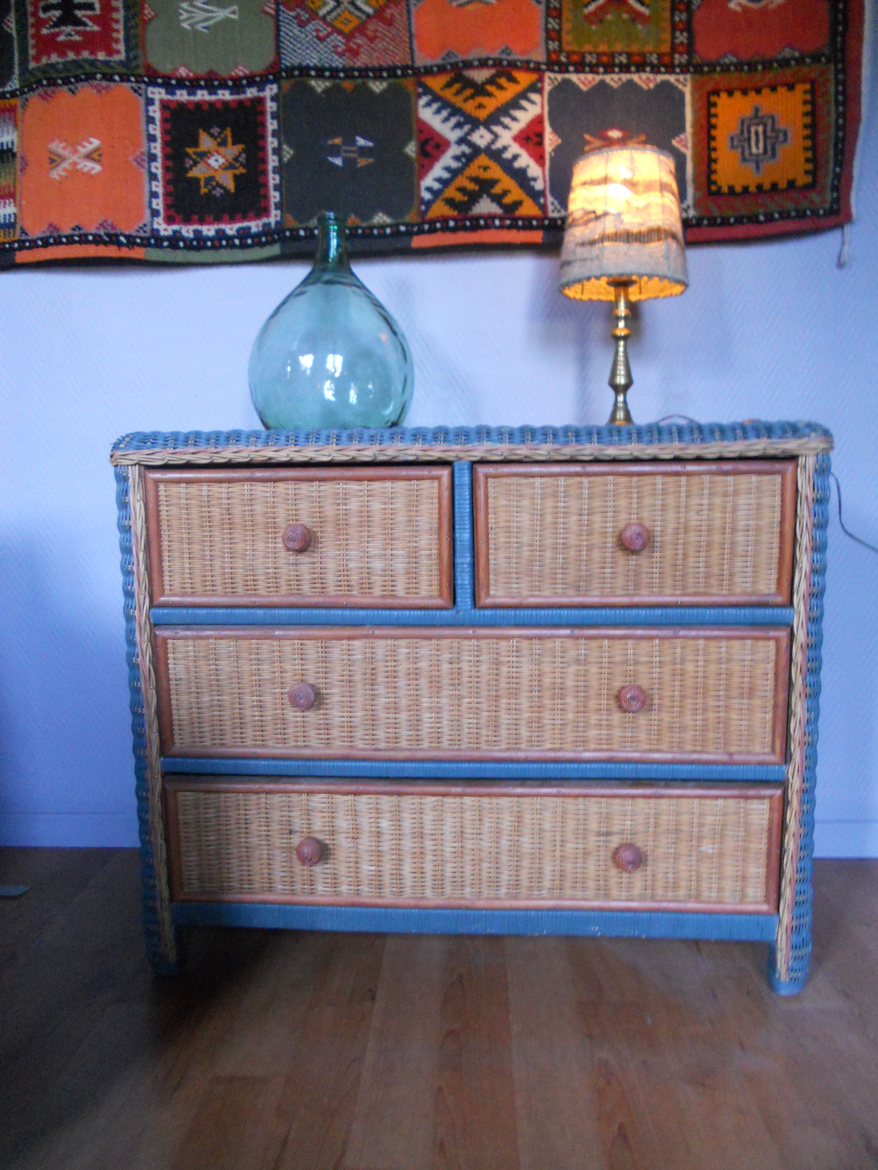 Vintage rattan dresser
