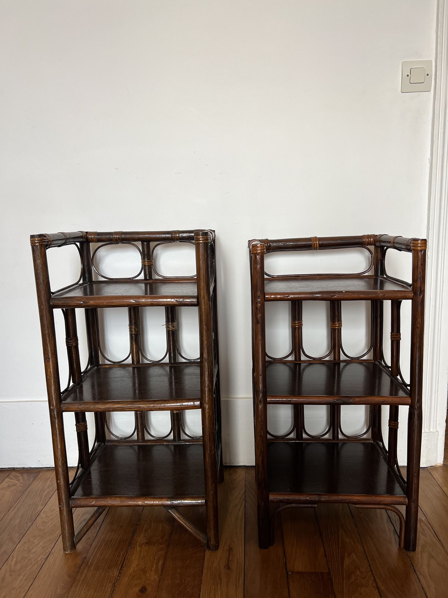 Pair of rattan shelves from the 70s