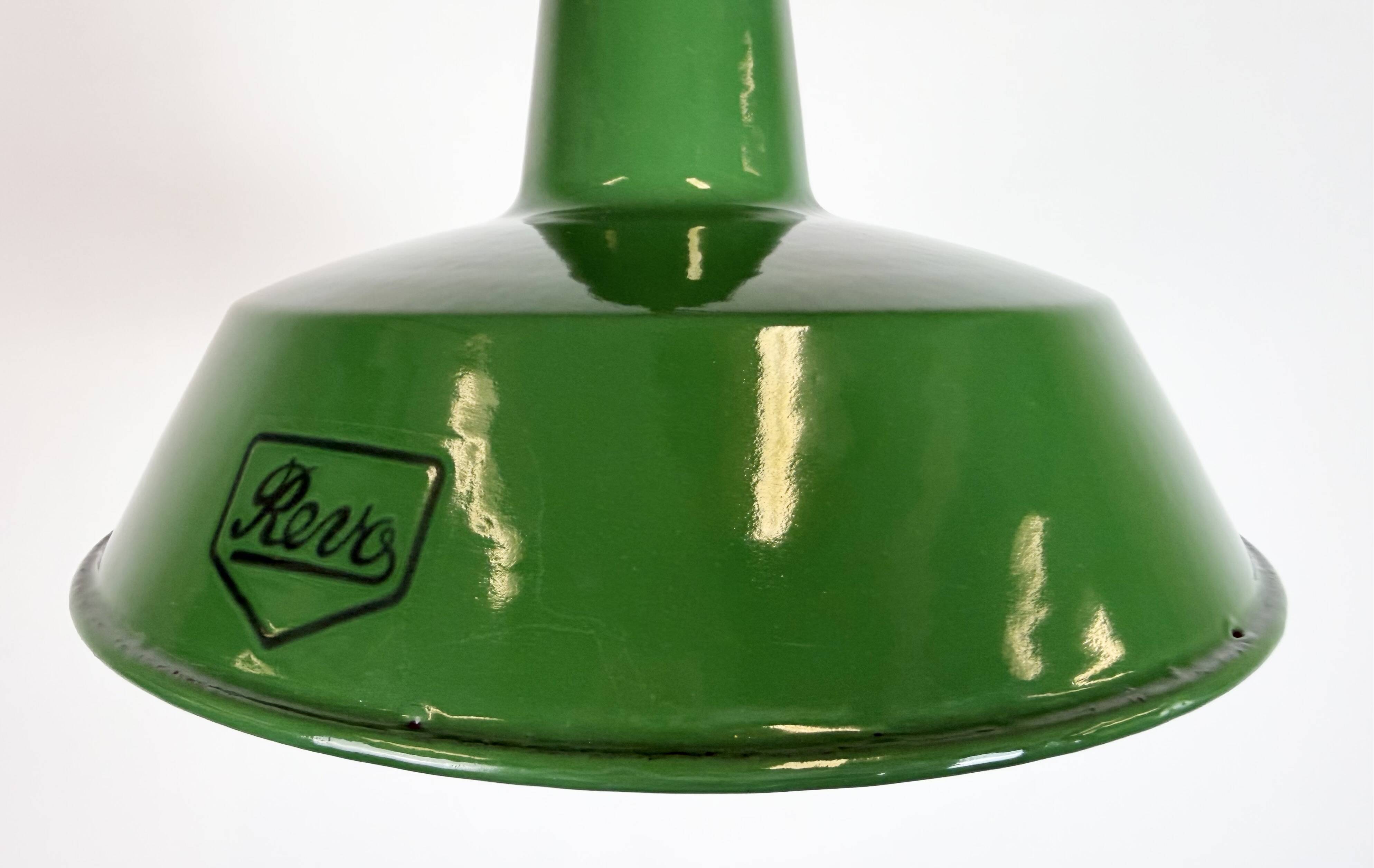 Industrial Green Enamel Factory Pendant Lamp from Revo, 1950s