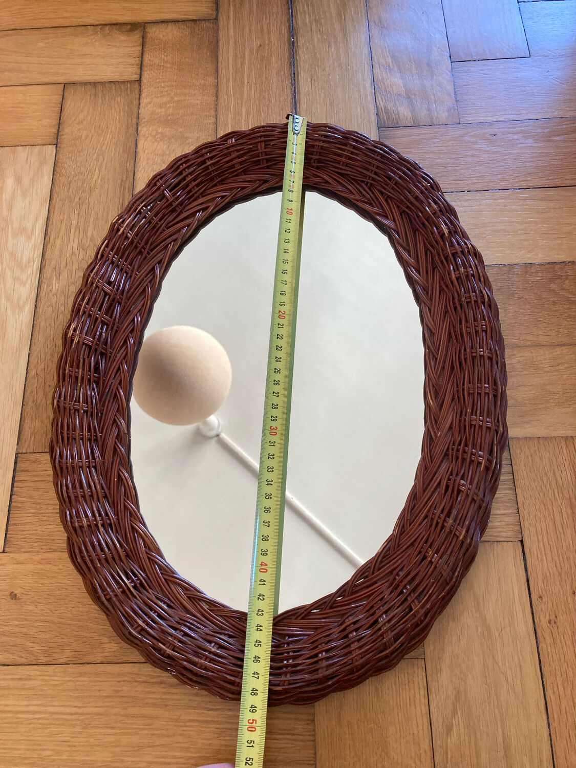 Oval wicker rattan mirror