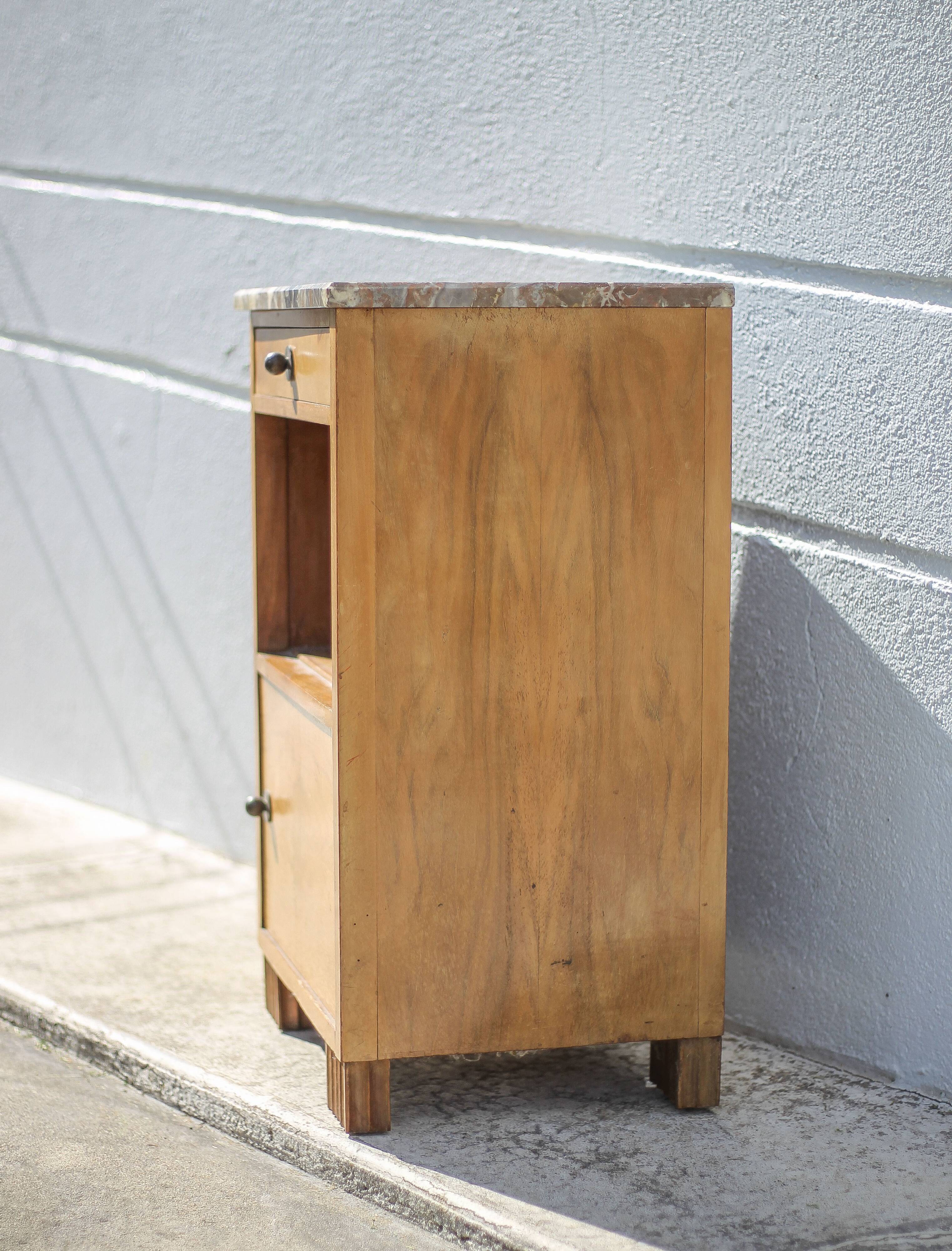 Art deco bedside table, art deco wooden bedside table with marble slab