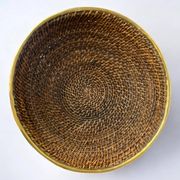 Rattan and brass basket, Italy, 1970s, 32 cm diameter