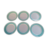 6 flat plates, Badonvillers earthenware, lagoon green, 60s