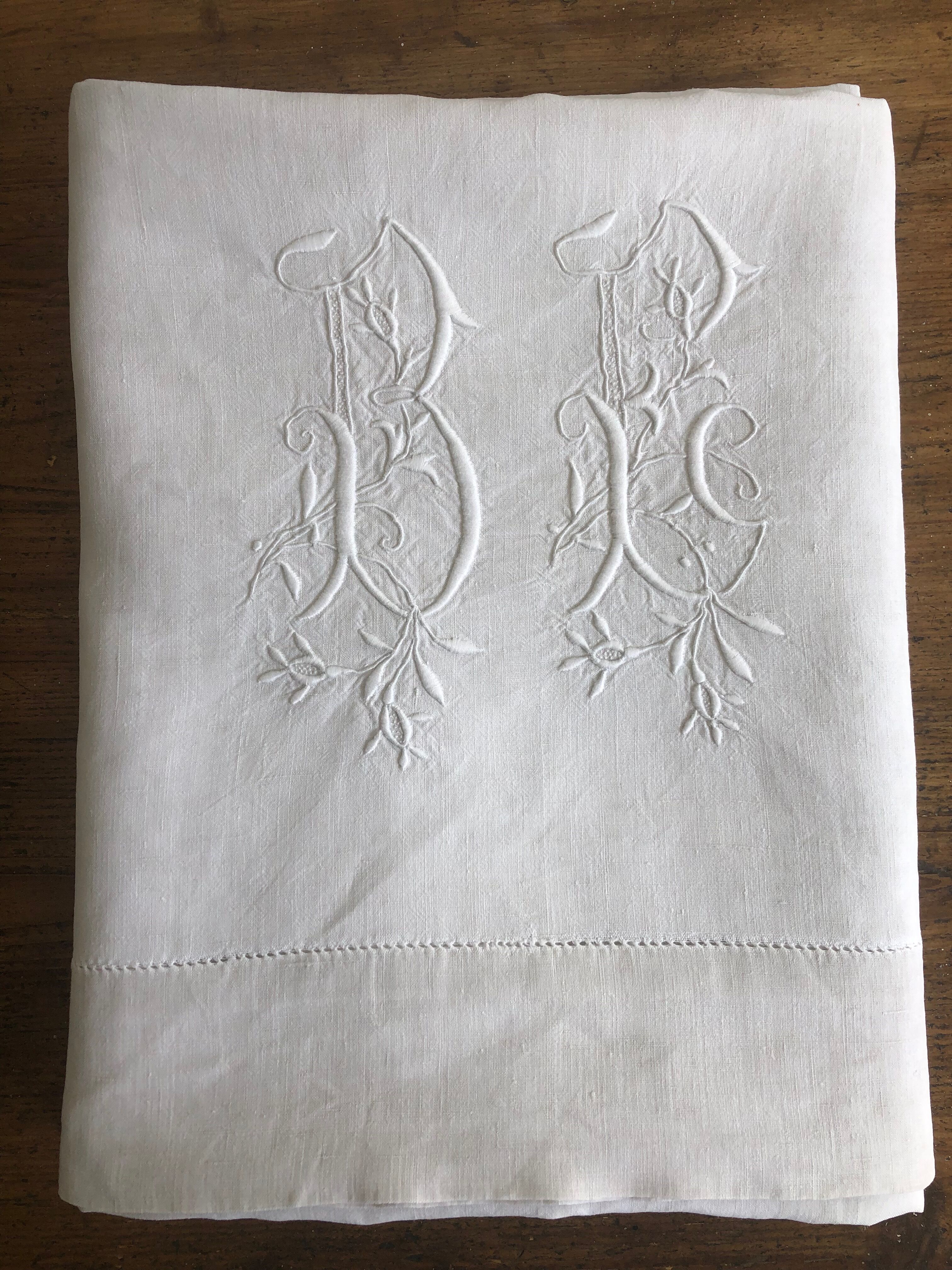 Antique linen: embroidered sheet, monogram