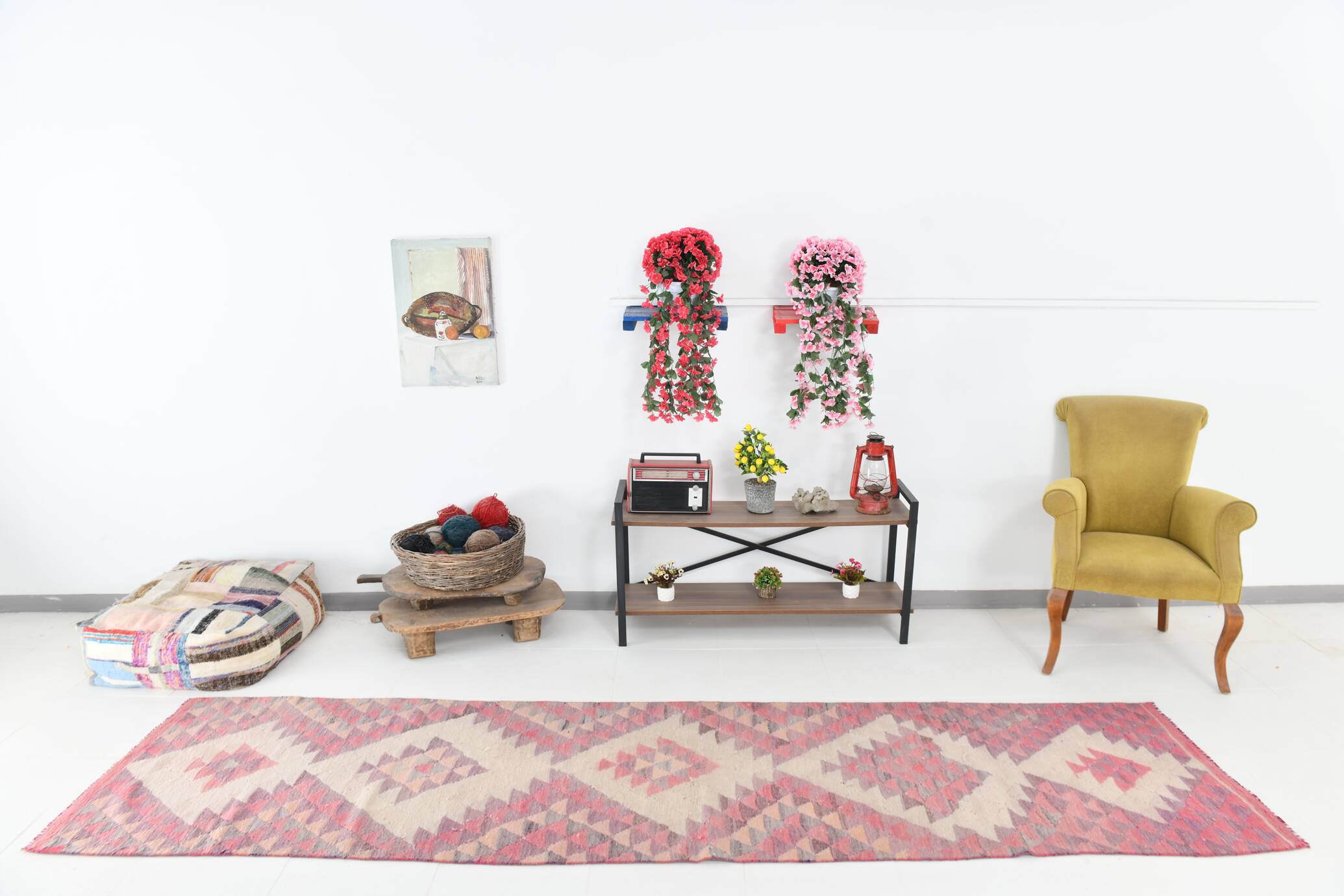 3x12 Pink Purple Kilim Runner Rug 84x347Cm