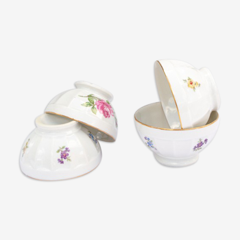 4 bols porcelaine et fleurs