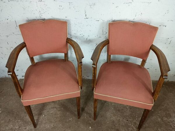 2 fauteuils bridge moustache années 50 rose pale