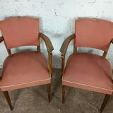 2 pale pink 50s moustache bridge armchairs