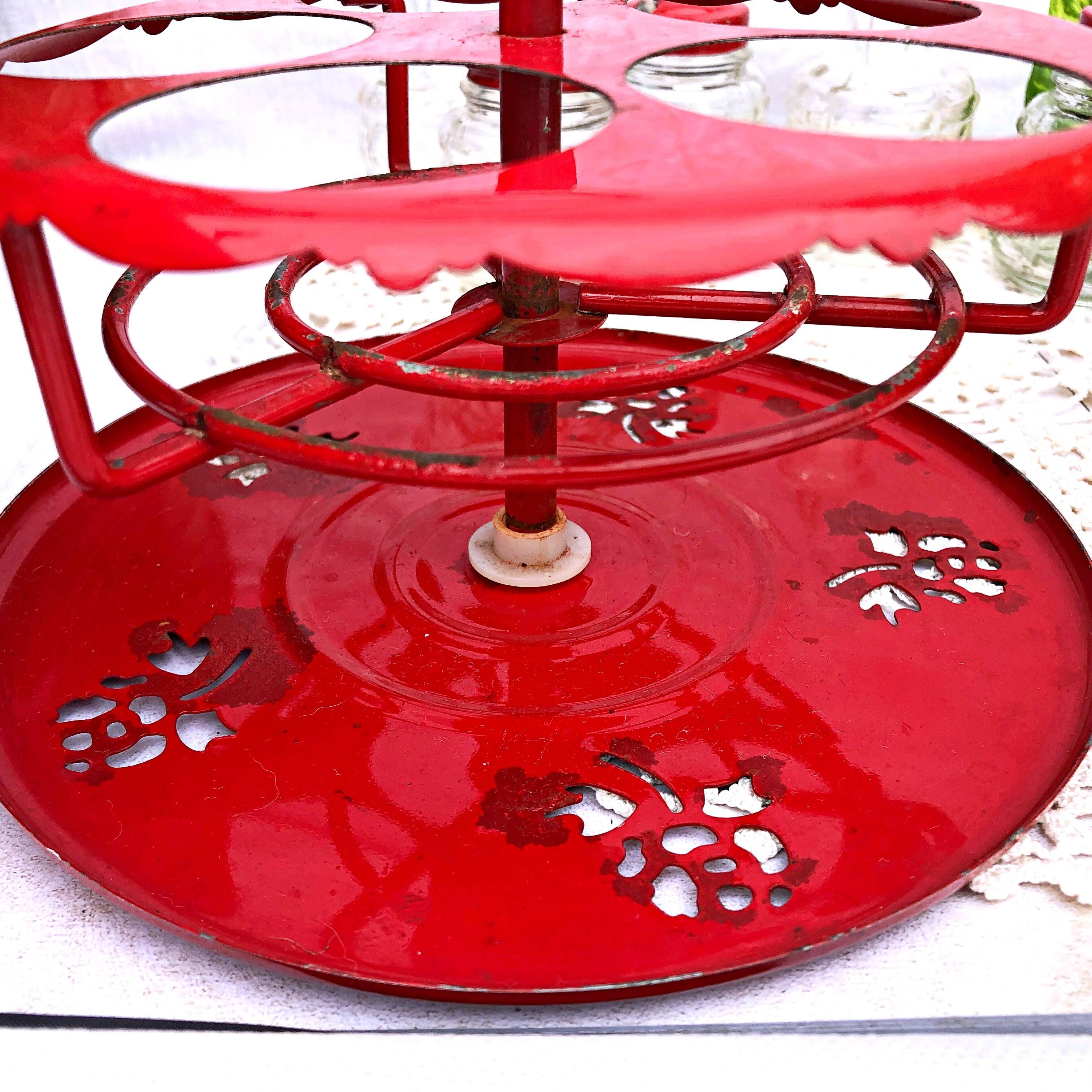 Table condiment server red metal turntable 6 vintage pieces