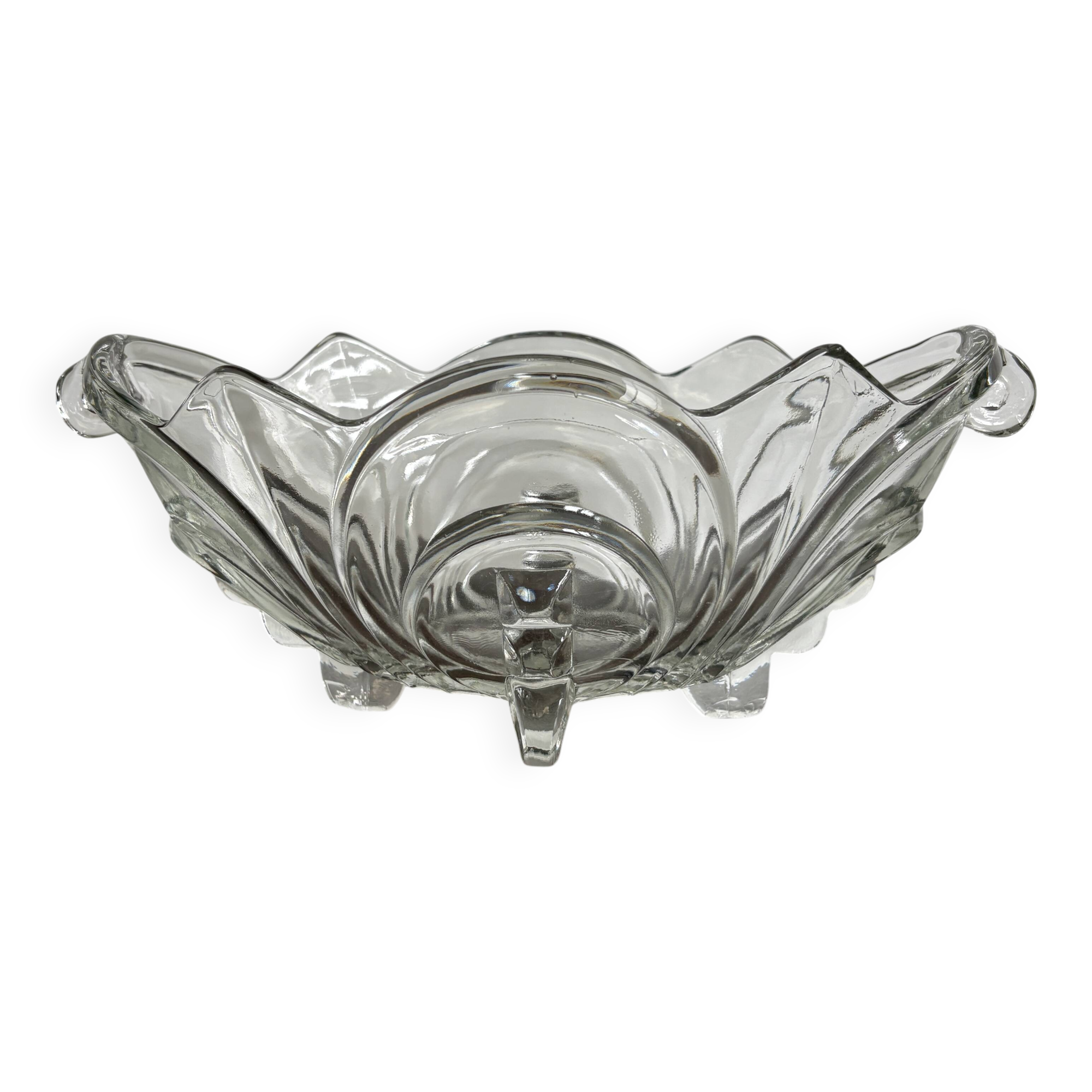 Vintage molded pressed glass bowl on foot