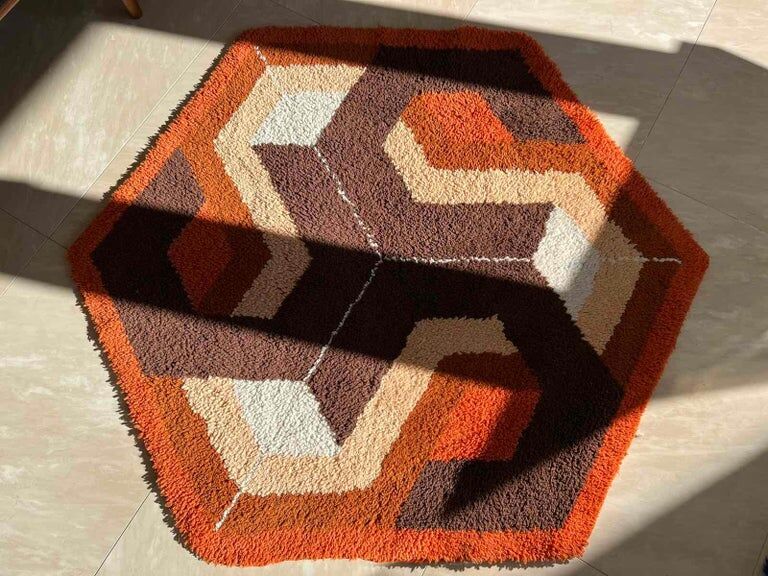Midcentury Rare Carpet or Rug Hexagon, Denmark, 1960s