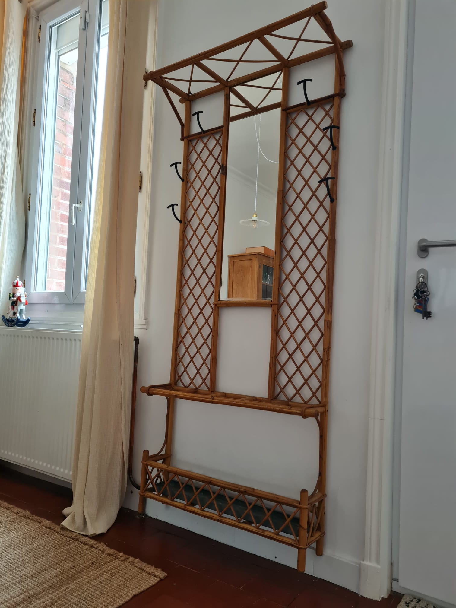 Rattan wall coat rack year 50s