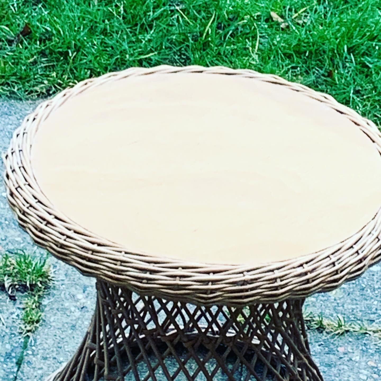 Small Vintage Wood and Rattan Roundtable 1960