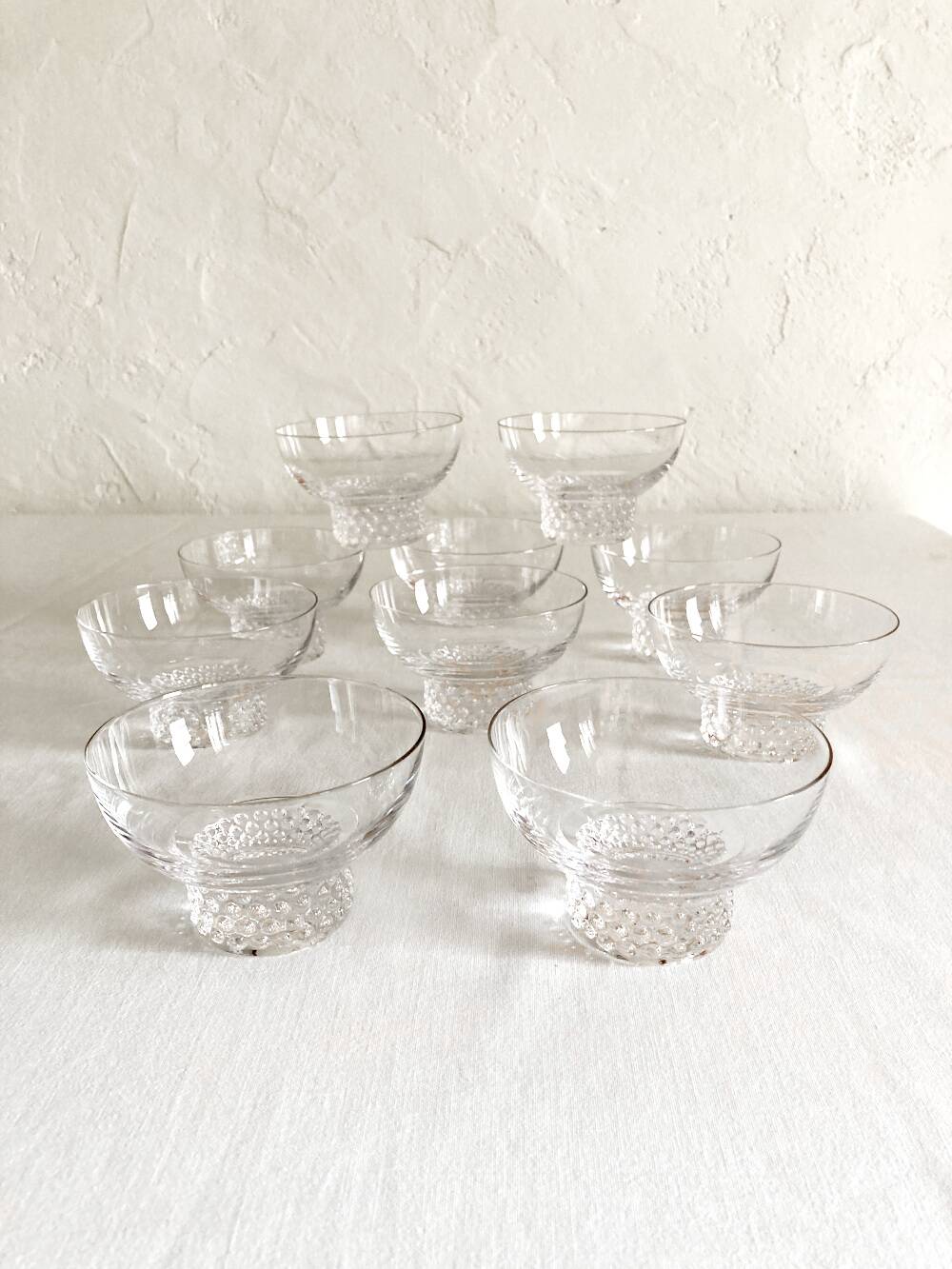 10 crystal champagne glasses, 1950s