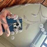 Grand miroir biseauté et gravé années 40