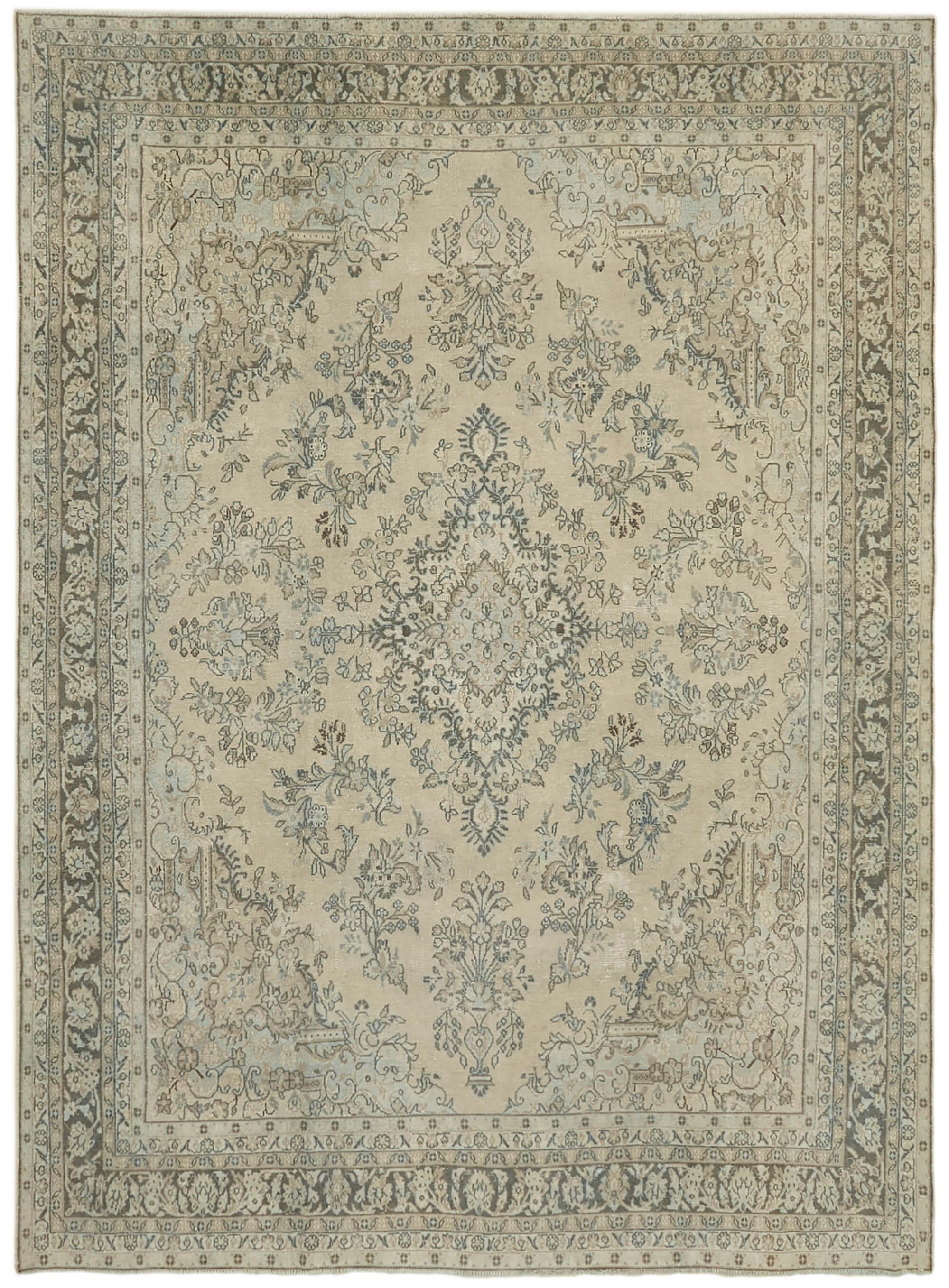 Handmade oriental unique 1980s 319 cm x 423 cm beige wool carpet
