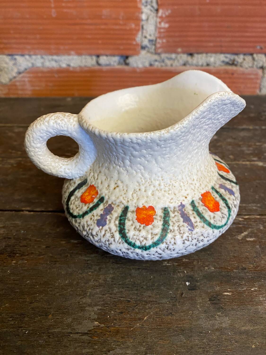 Old pitcher roberto rigon white ceramic polychrome decor vintage