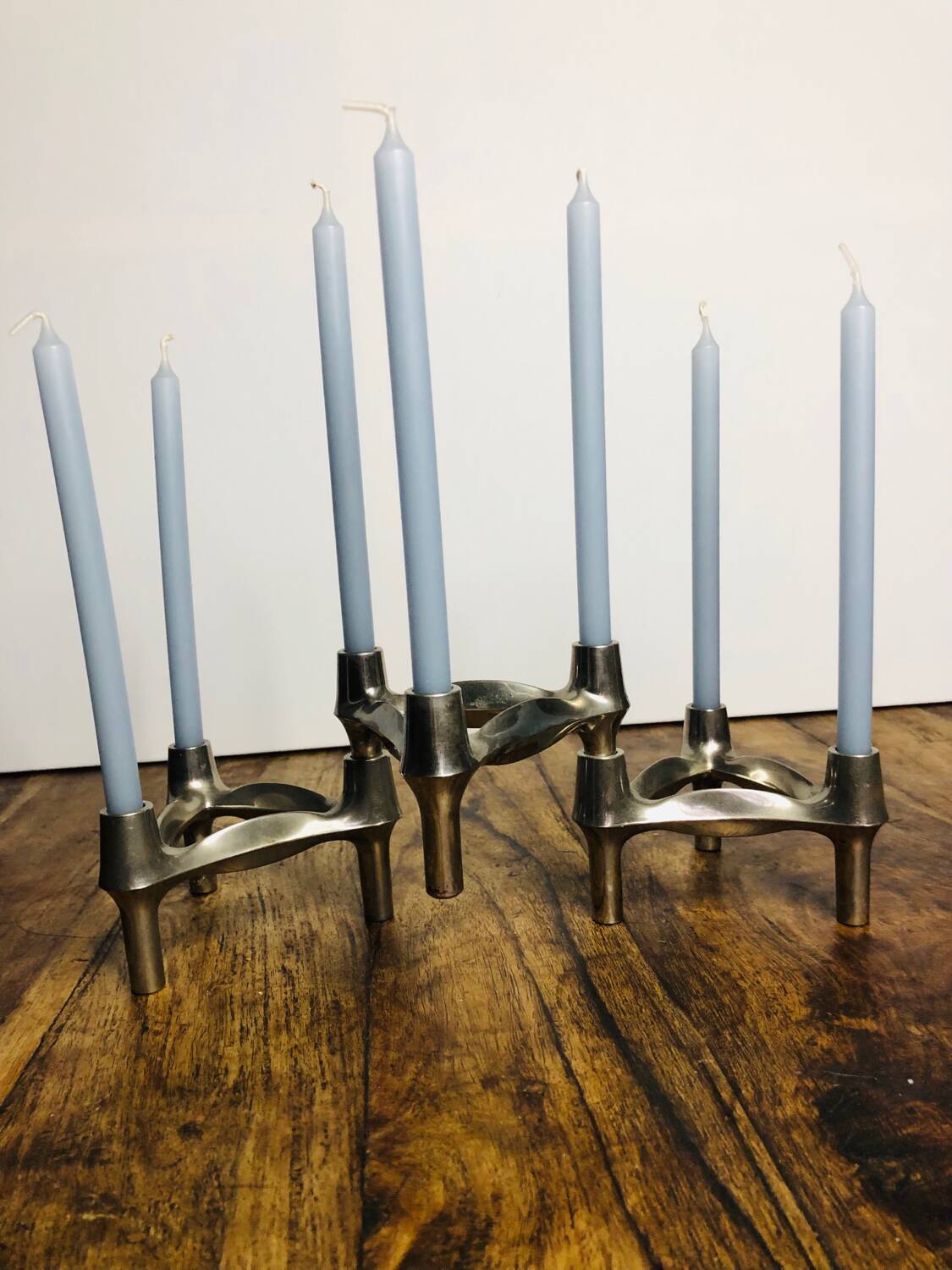 Chrome metal candle holders. Set of 3.