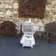 Cage has birds vintage, in wood and metal, painted in blue and white