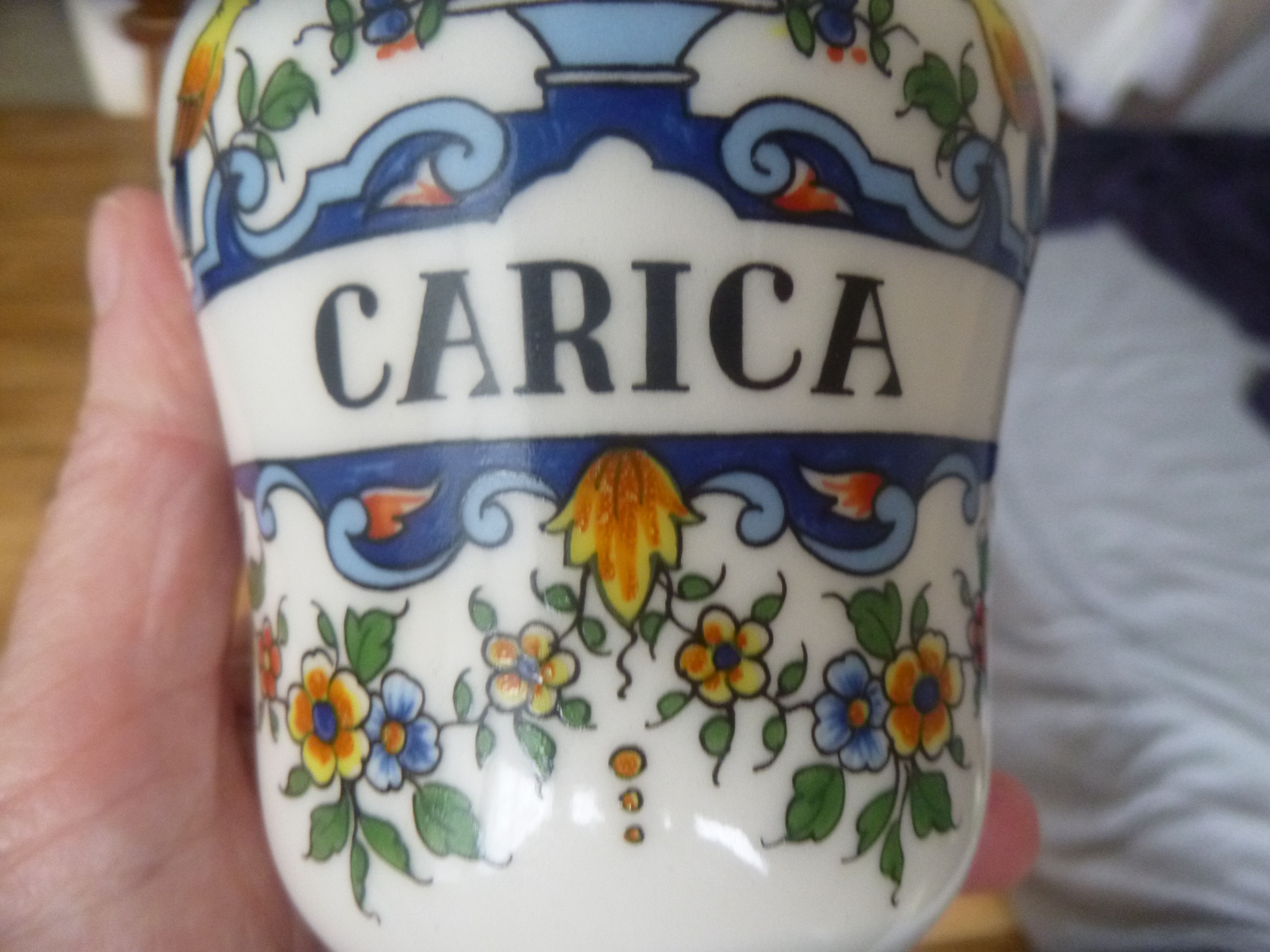 Old apothecary jar in pewter and porcelain