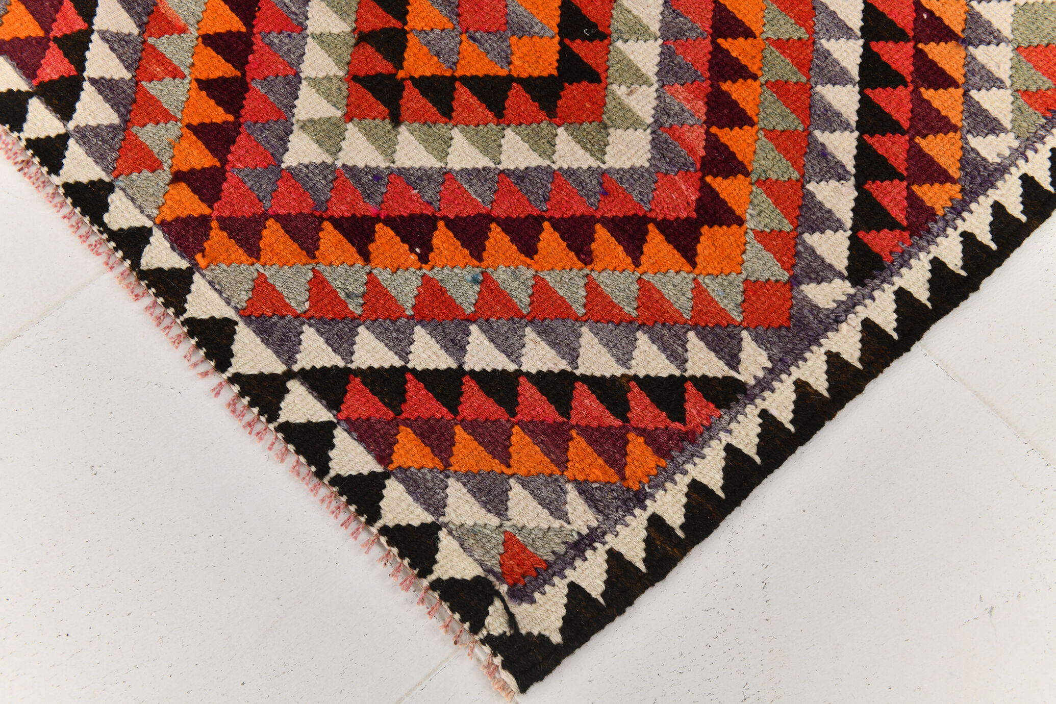 3x9 geometric kilim runner rug, 86x278cm