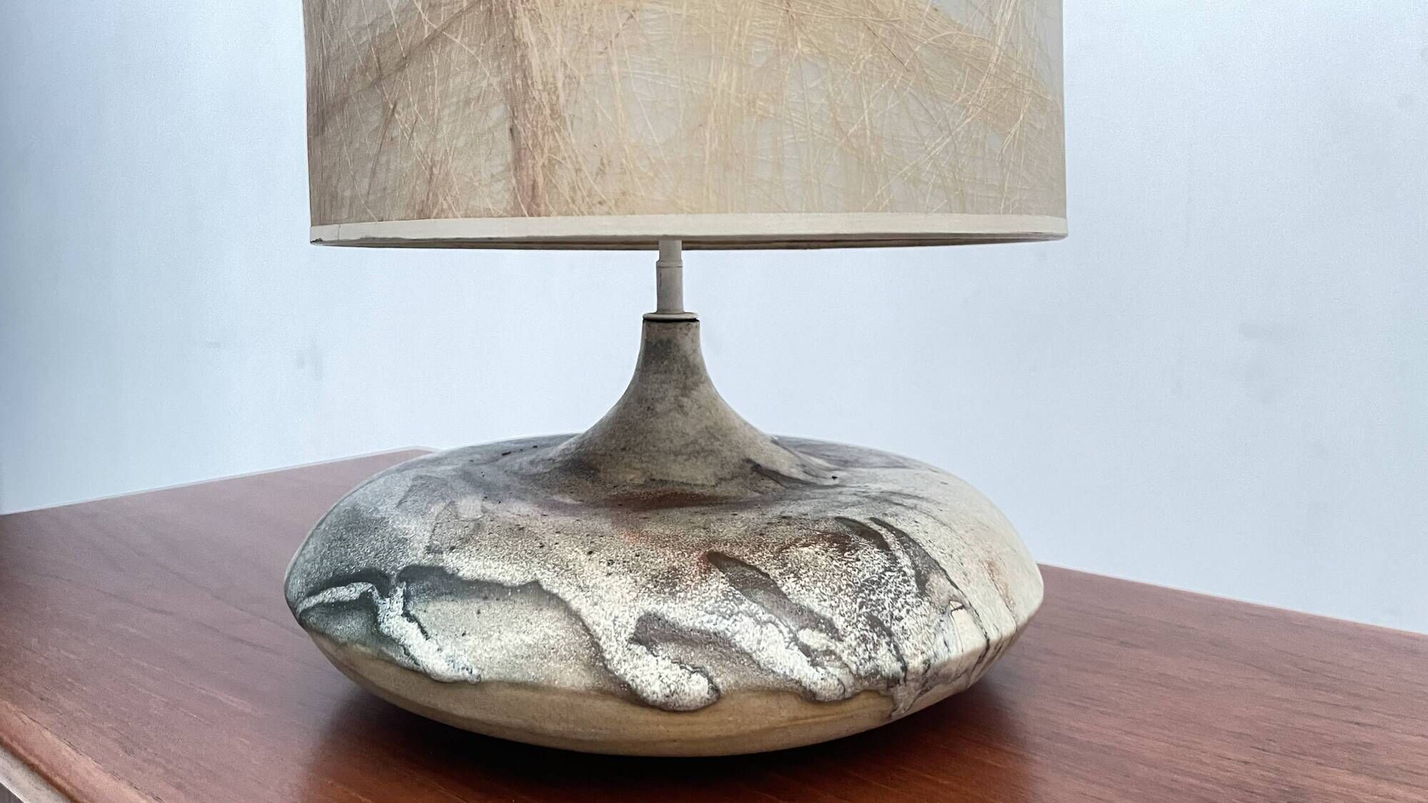 High pair of table lamps in Ceramic and raffia shade - France 1960