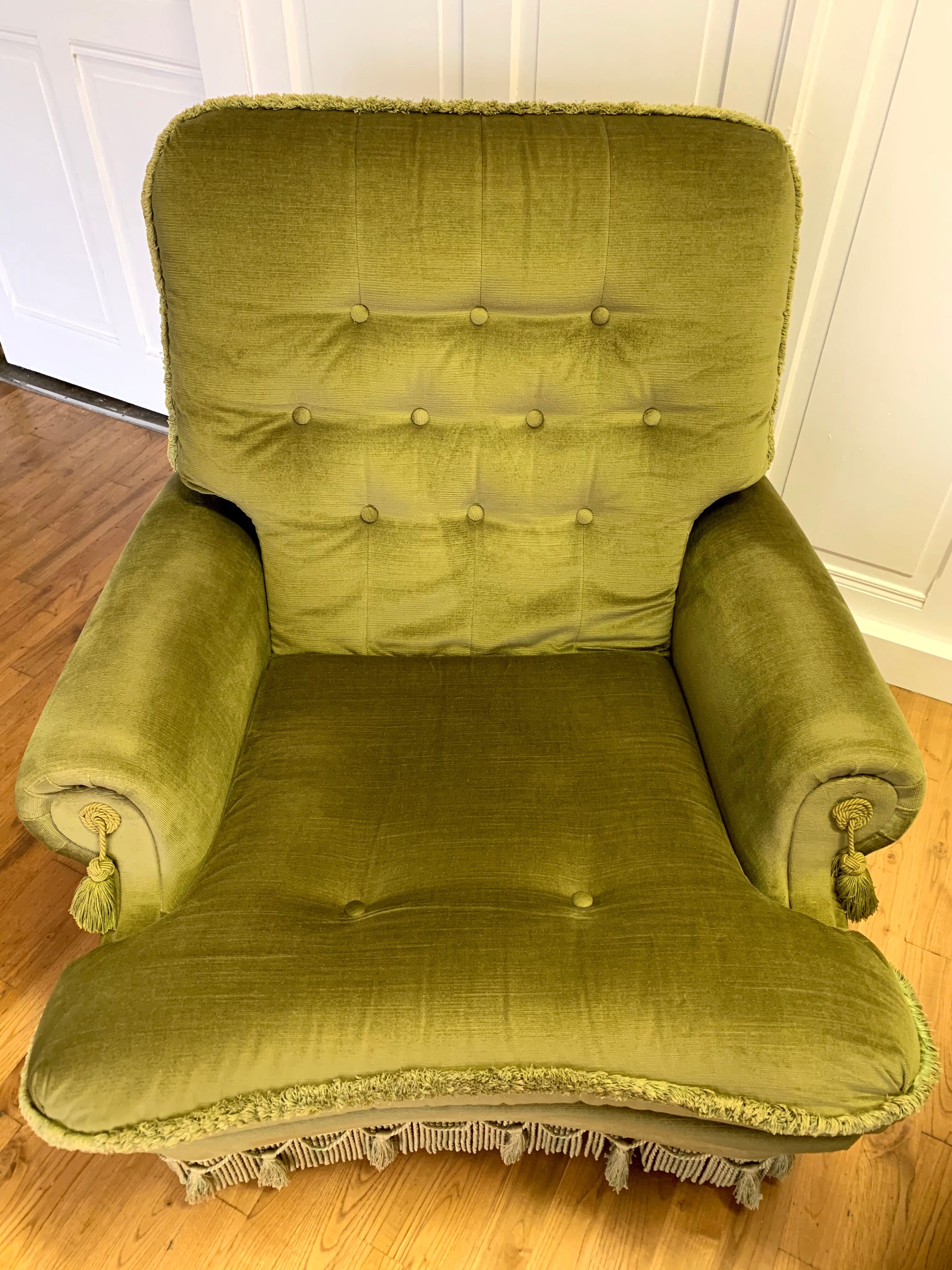 Pair of English velvet armchairs
