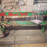 Ancien banc d' école patine vert rouge
