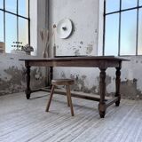 Farm table with turned legs, made of pine and birch, 180cm.